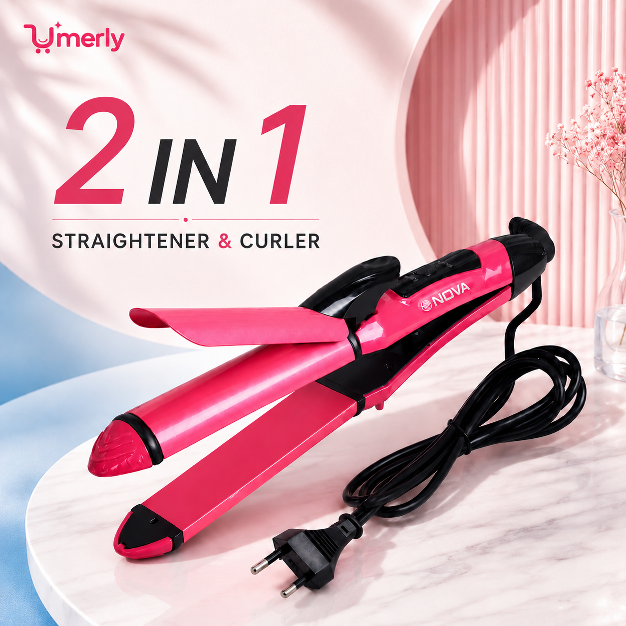 2-in-1 Electric Hair Straightener & Curler.