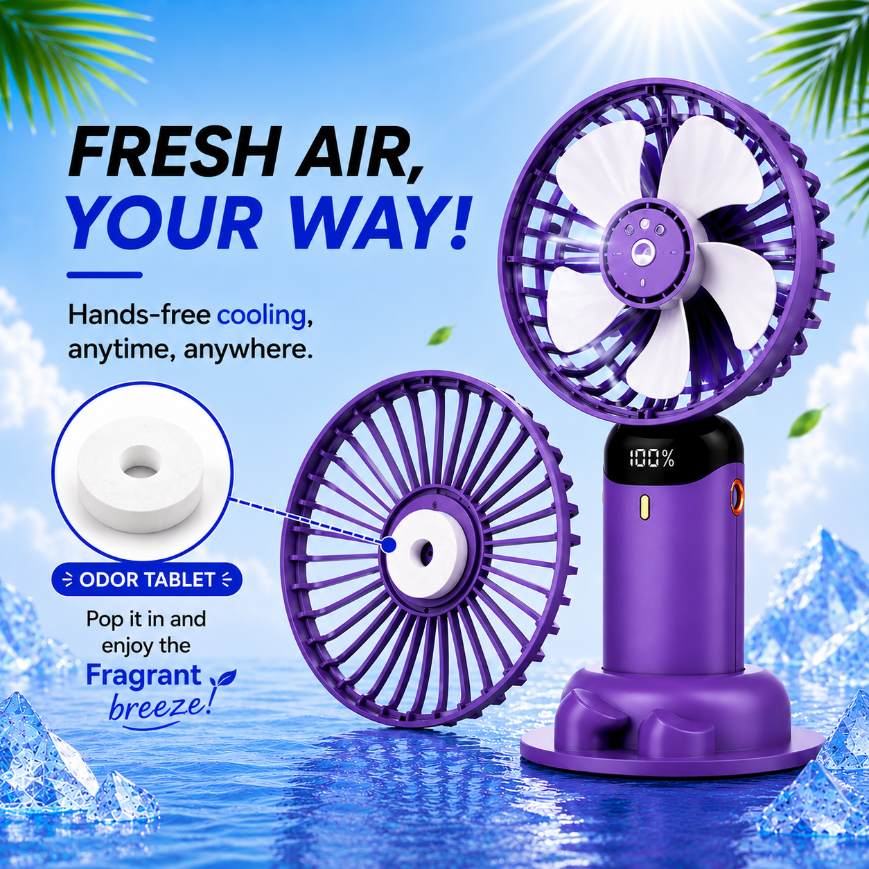 5-in-1 Rechargeable Mini Fan with Digital Display.