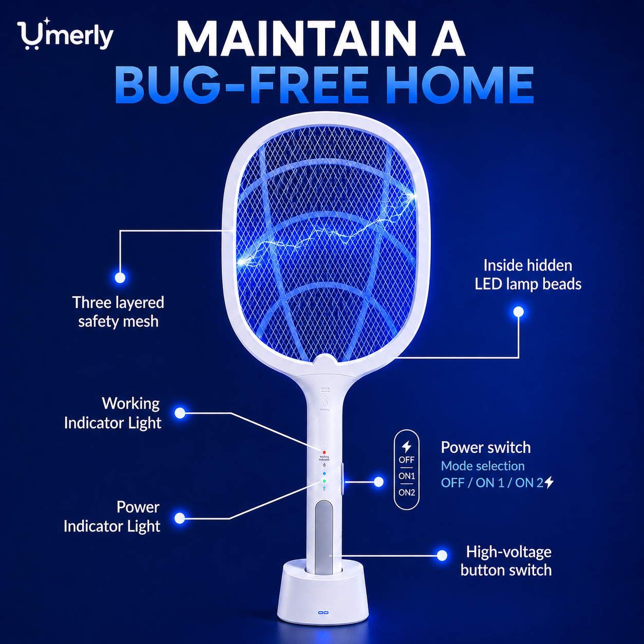 2-in-1 Rechargeable Mosquito Killer Racket